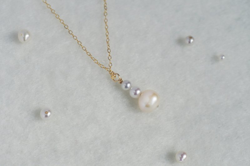 独家设计 淡水珍珠项链 注金项链 14Kgf -Gradient Necklace - 耳环/耳夹 - 珍珠 白色