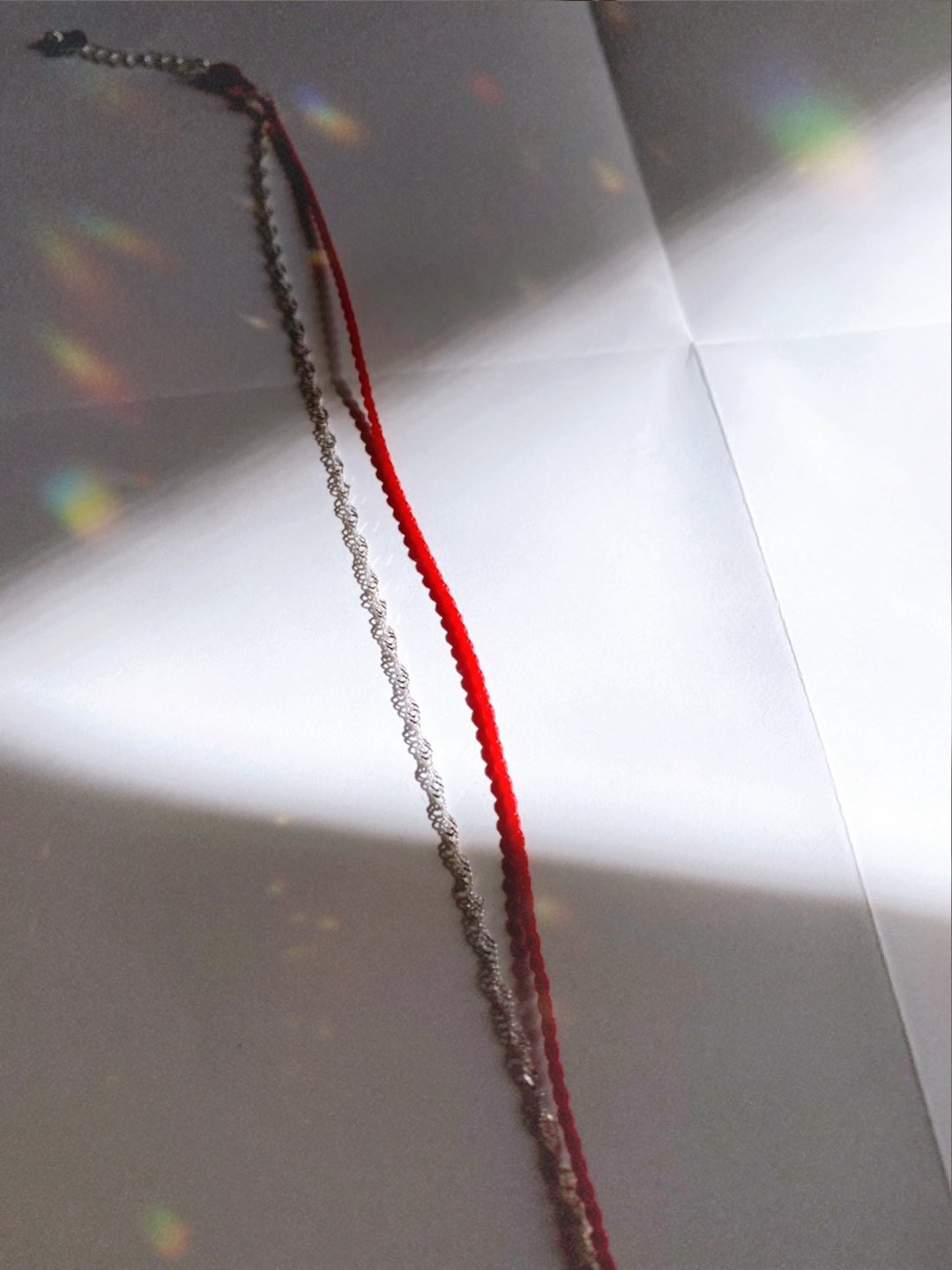 925纯银 红线编织蜡线 双层造型脚链 22.5+4cm 红线 - 脚链/脚环 - 纯银 银色