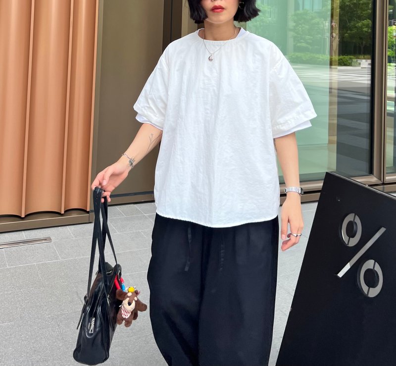 圆领宽松尼龙上衣 - 女装上衣 - 尼龙 黑色