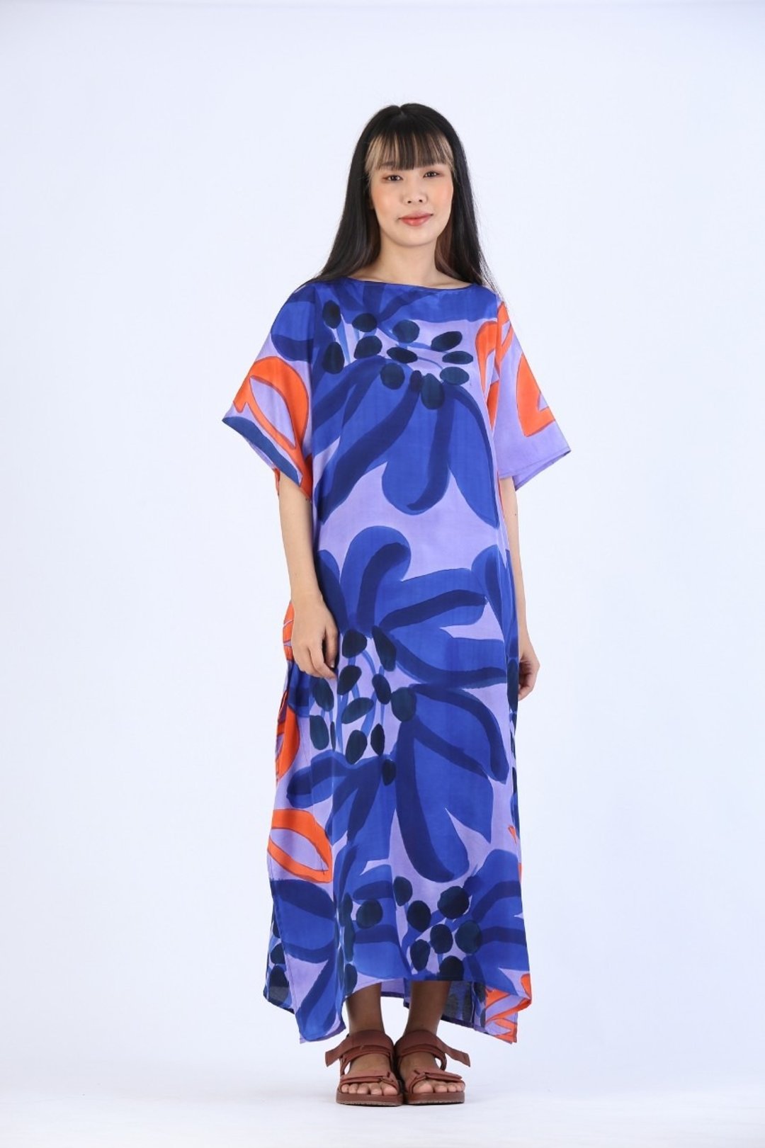 Hand Painted Cotton Silk Kaftan for Summer Resort Vacation F - 洋装/连衣裙 - 棉．麻 紫色