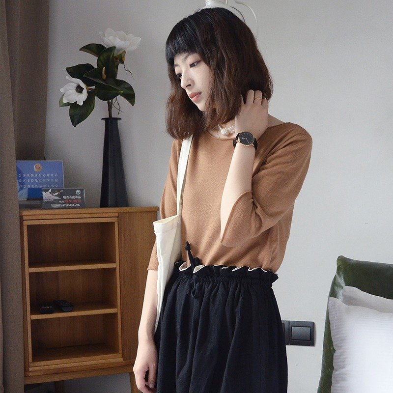 美丽诺复古羊毛衫-驼色|羊毛衫|澳洲美丽诺羊毛|独立品牌|Sora-47 - 女装针织衫/毛衣 - 羊毛 