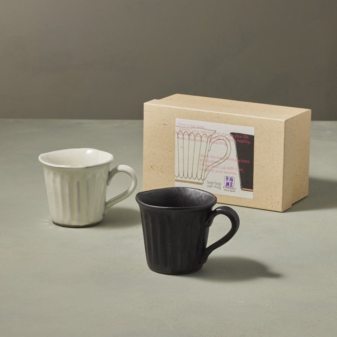 日本美浓烧 - 直刻纹对杯礼盒组(2件式) - 300ml - 瑕疵特卖 - 咖啡杯/马克杯 - 陶 多色