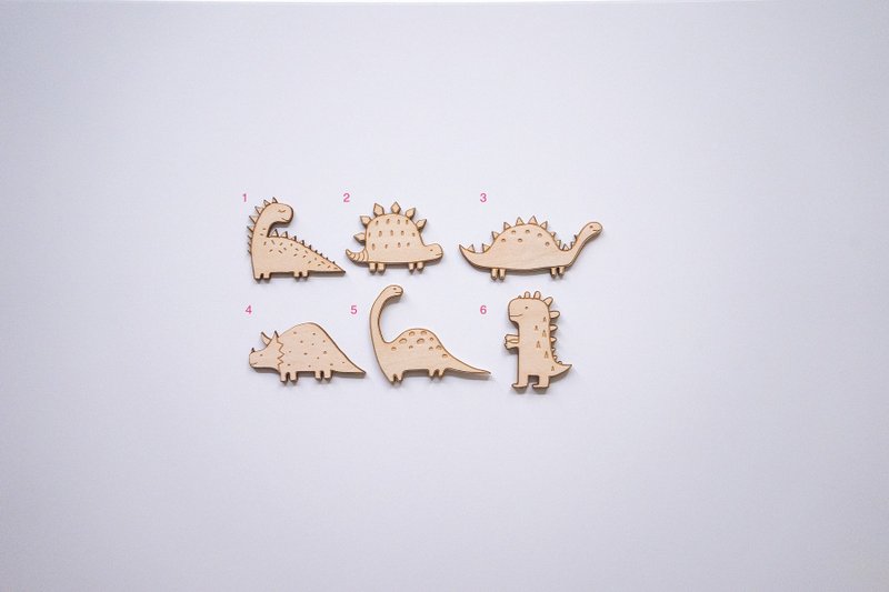JYU funny 恐龙磁铁组六入 - 冰箱贴/磁贴 - 木头 卡其色