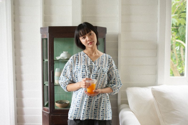 Mulmul 迷你叶缩褶女衫 - 女装上衣 - 棉．麻 绿色