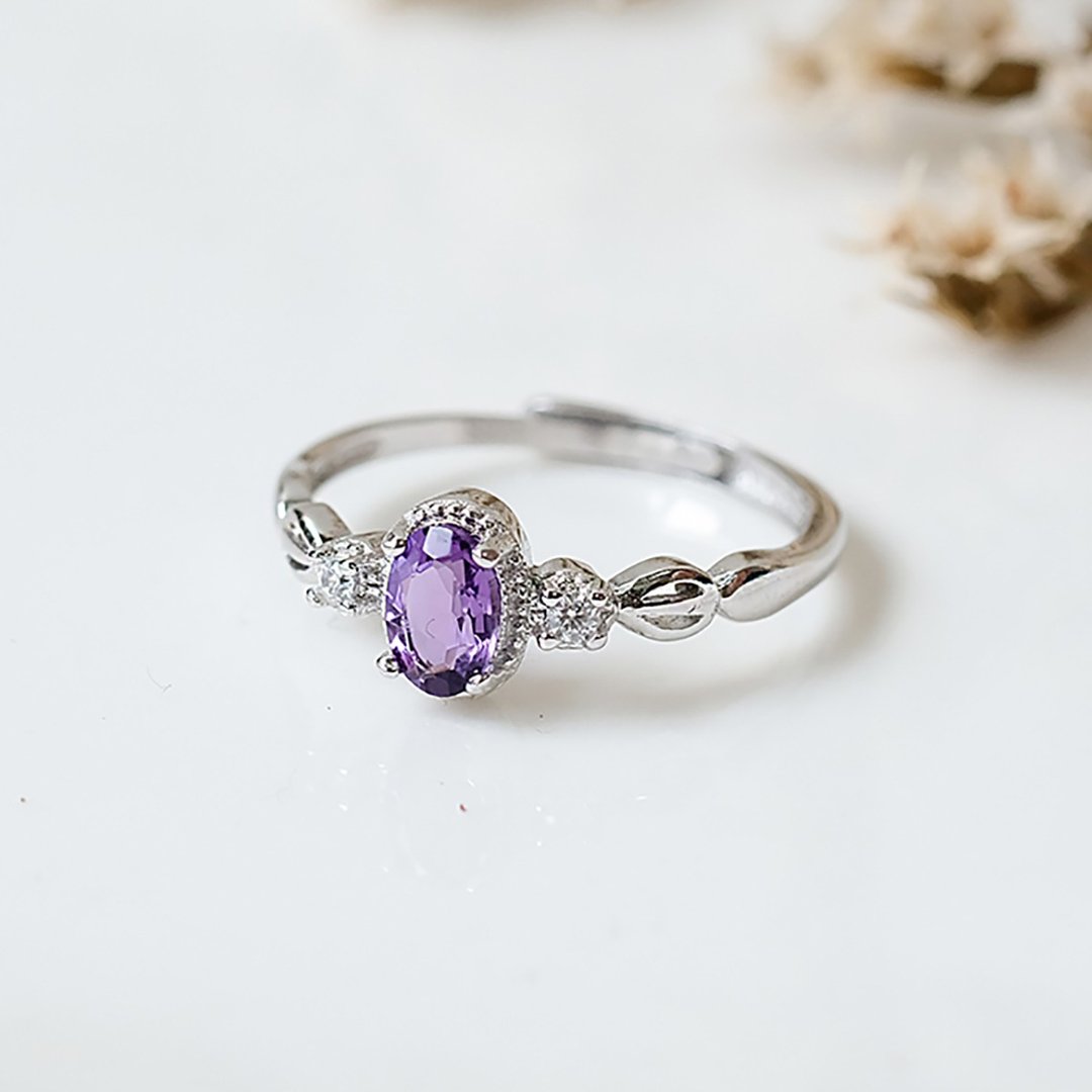 紫水晶 Amethyst 925纯银 戒指 爪镶 2月诞生石 - 戒指 - 纯银 紫色