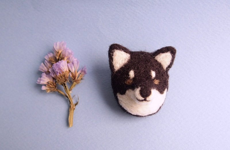 日本黑色柴犬羊毛毡别针 - 胸针 - 羊毛 黑色