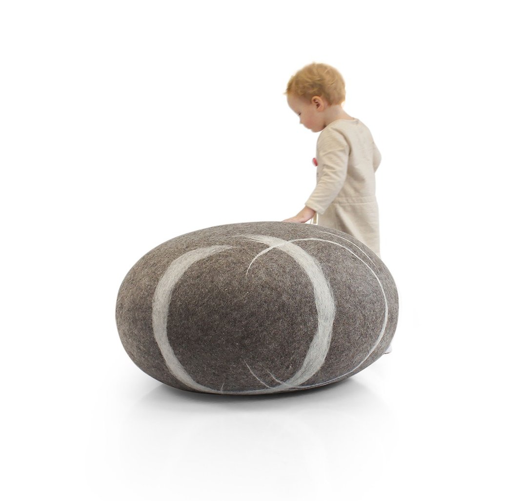 Wool stone pouf ottoman, floor cushion – Halo Model - 枕头/抱枕 - 羊毛 灰色
