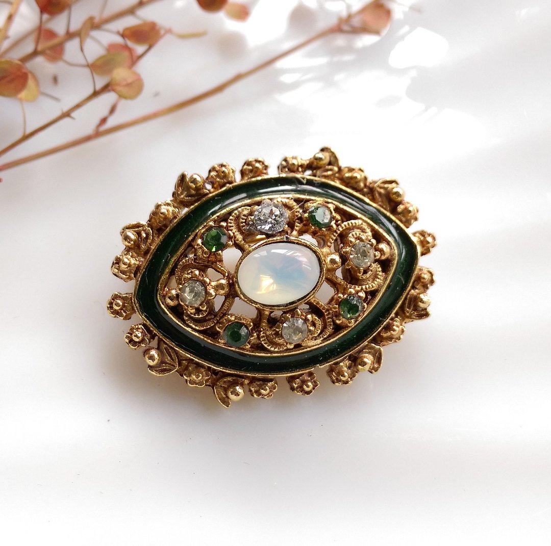 西洋古董饰品。FLORENZA Moonlight Sonata - 绿  别针 - 徽章/别针 - 其他金属 金色