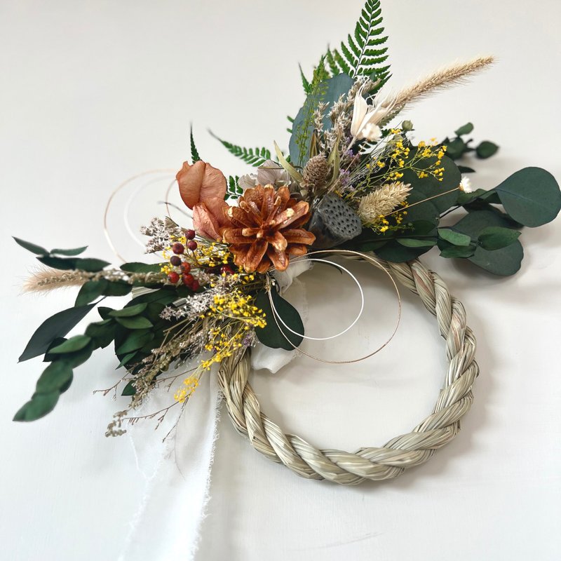 日式注连绳・迎福大地色永生花饰・岁末迎新・新年门饰・居家布置 - 干燥花/捧花 - 植物．花 