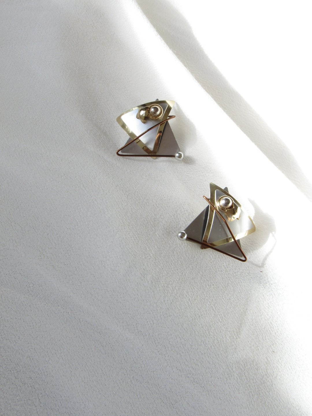Vintage Geometric Sterling Silver Statement Earrings - 耳环/耳夹 - 银 银色