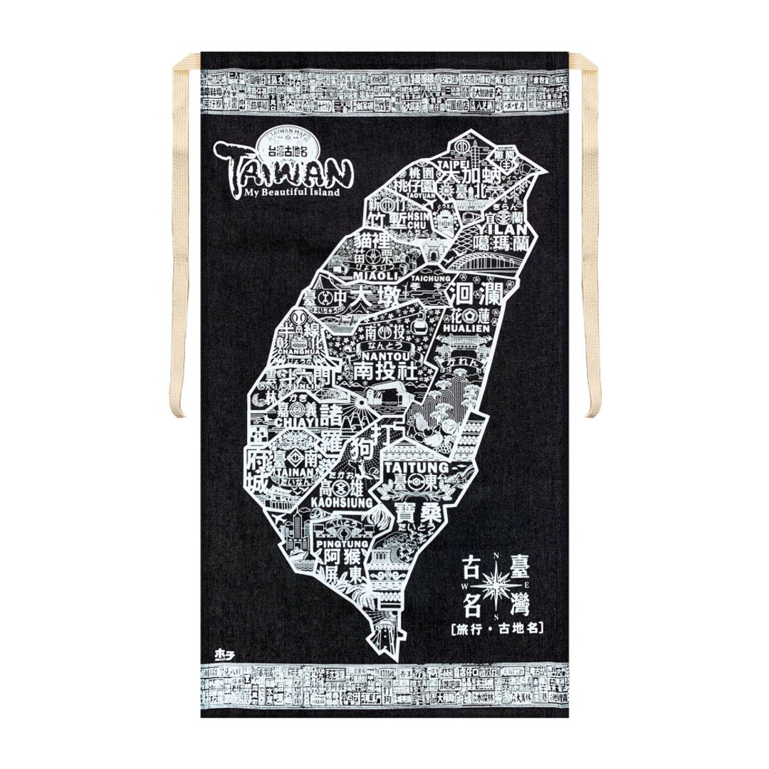 台湾古地名-白【牛仔布褂/围裙/前挂】 - 地图 - 棉 白色