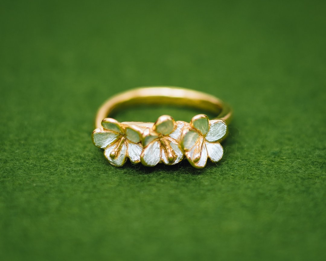 Okinawan Hibiscus red - Japanese design - Gold and Silver - hypo-allergenic - 戒指 - 银 金色