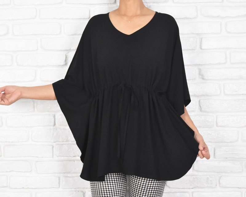 夏日穿搭必备，可修饰身形的蝴蝶袖上衣 - 女装上衣 - 其他材质 黑色