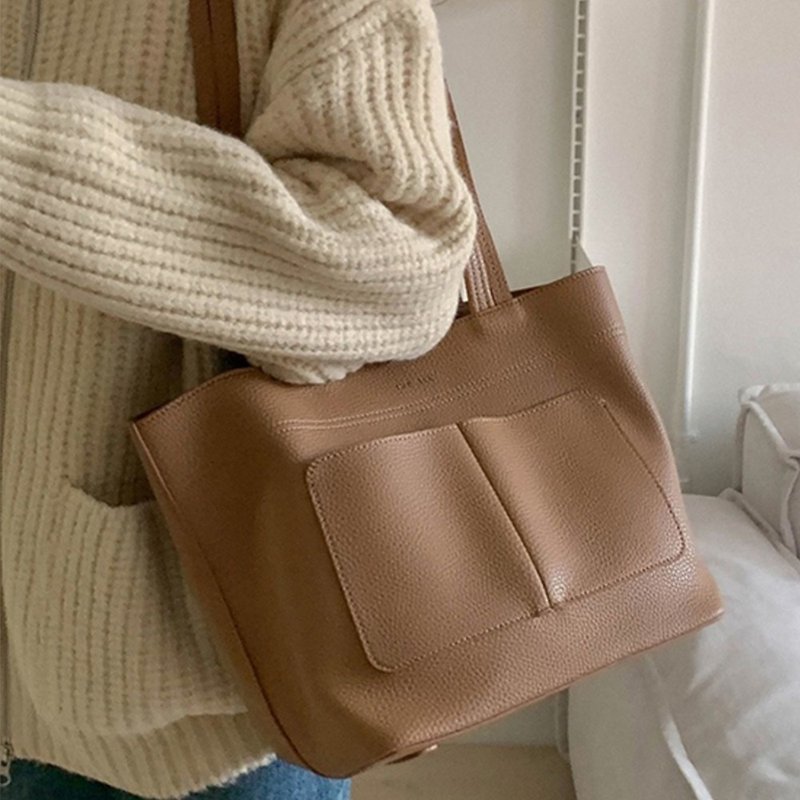 韩国 The Ally | MARY BAG | 棕色 | 手袋 单肩包 - 手提包/手提袋 - 人造皮革 咖啡色