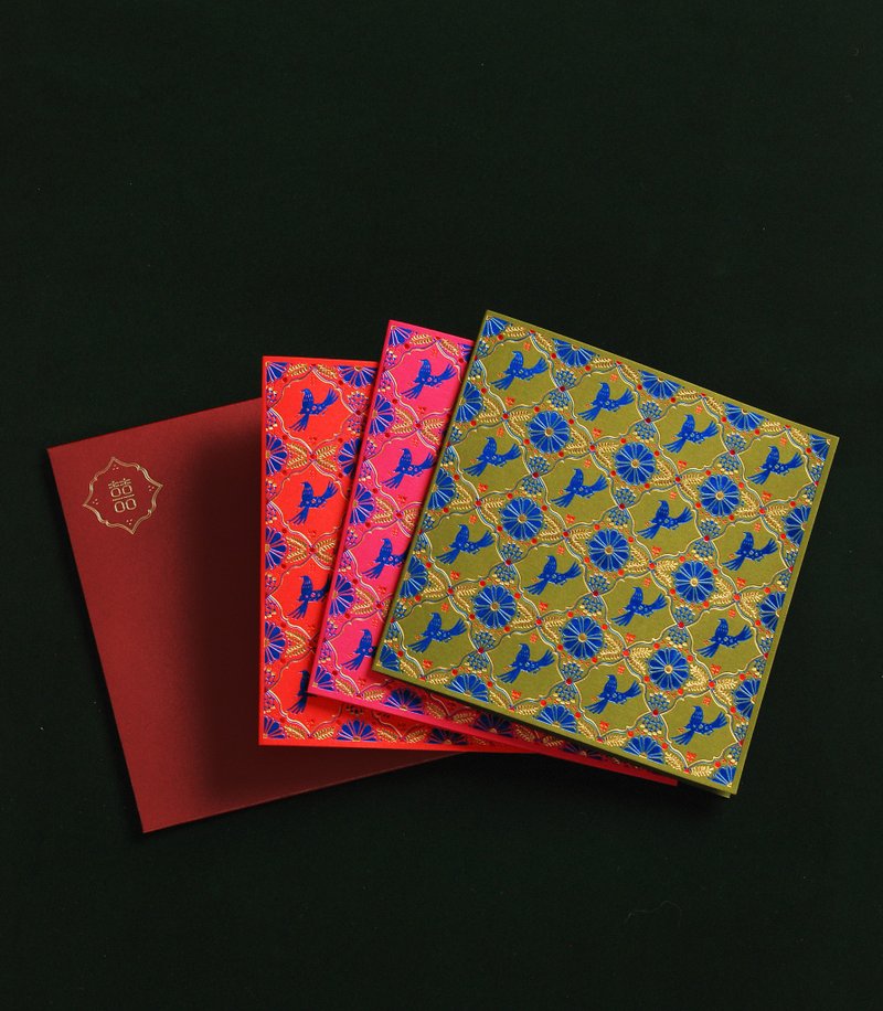 金余喜帖 中式 喜帖  花砖 喜鹊 烫金 样本费 - 卡片/明信片 - 纸 