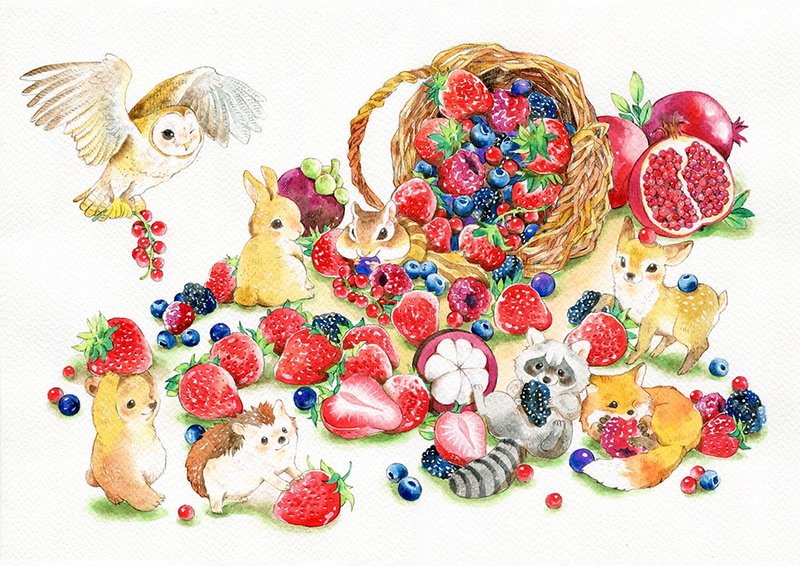 A4小海报+明信片-春(水彩)鹿/浣熊/狐狸/松鼠/刺猬/兔子/猫头鹰 - 海报/装饰画/版画 - 纸 多色