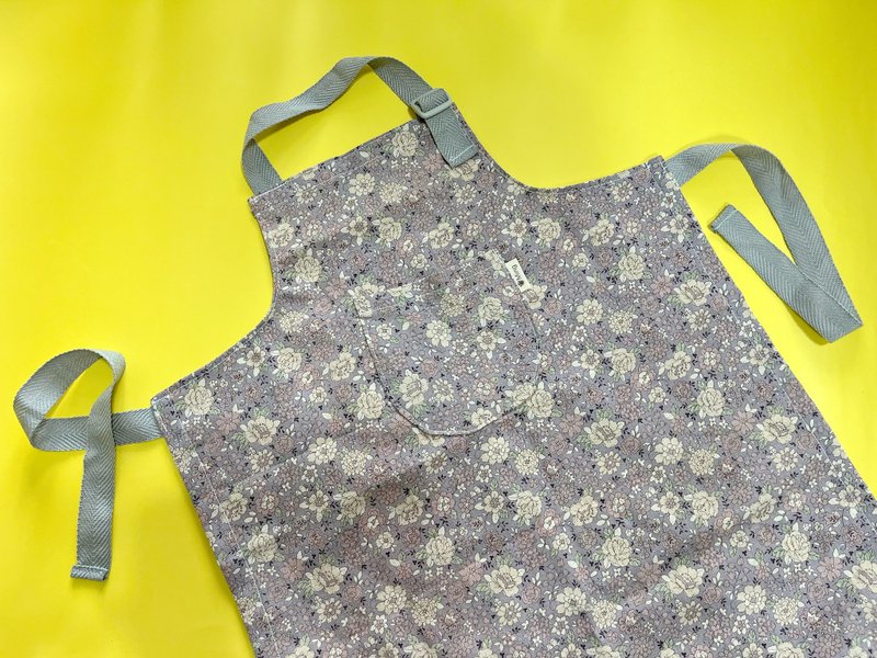 限量紫花花儿童万用围裙 - 围裙 - 棉．麻 咖啡色