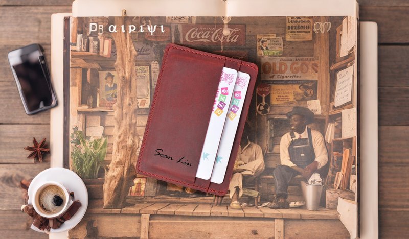 簡約瘋馬皮復古牛皮錢夾卡夾真皮卡套 - 名片夹/名片盒 - 真皮 多色