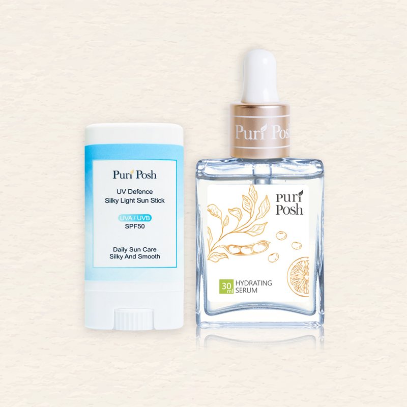 【内外亮白组】清爽防晒棒+毛豆焕妍紧致精华液 - SPF50+ 净白亮 - 防晒 - 其他材质 透明