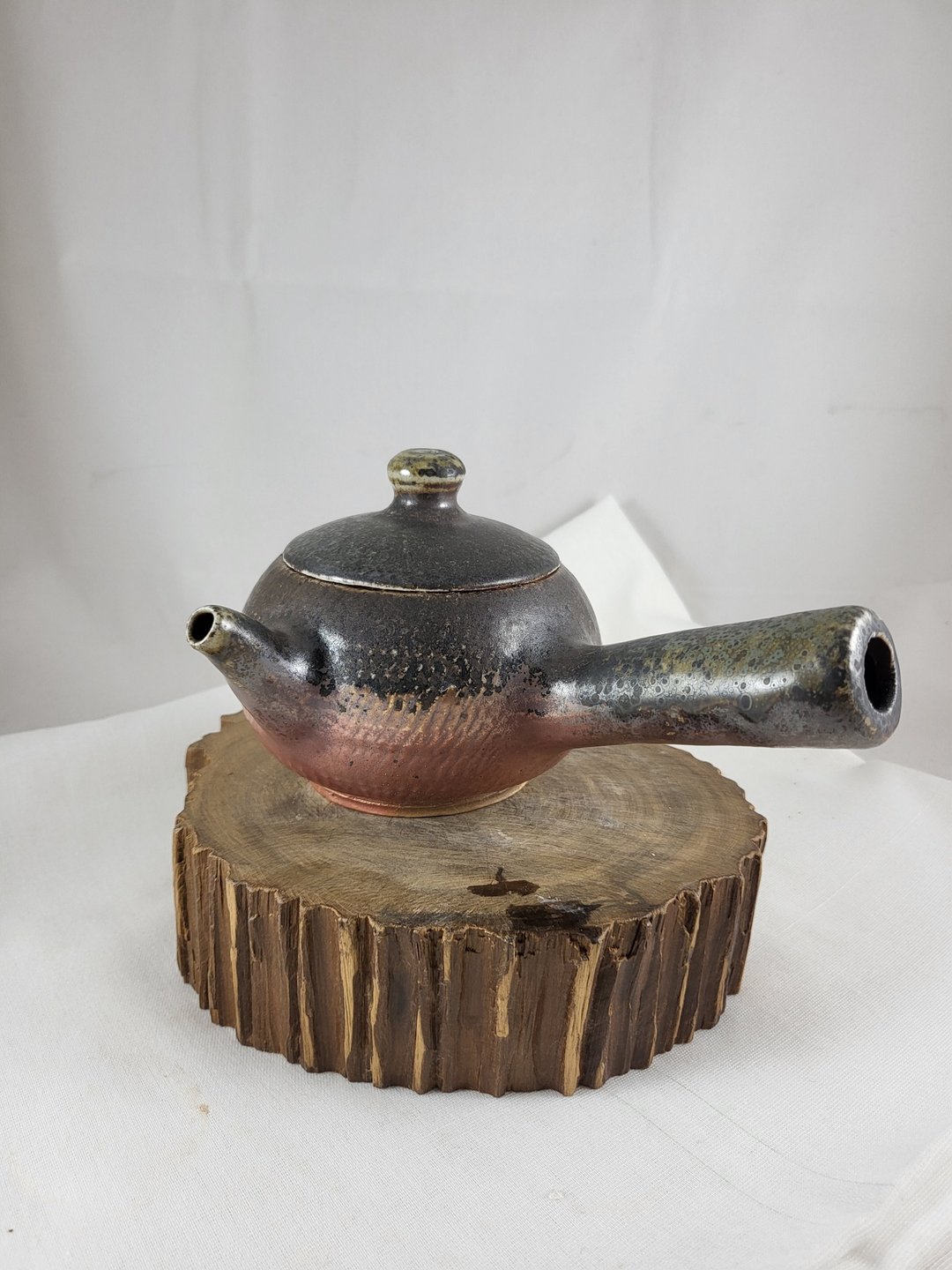 柴烧重落灰日式侧把壶 - 茶具/茶杯 - 陶 咖啡色