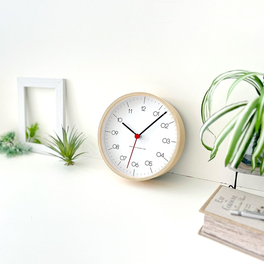KATOMOKU plywood clock 24 自然色 (km-151NAS) 挂钟 日本制造 - 时钟/闹钟 - 木头 卡其色