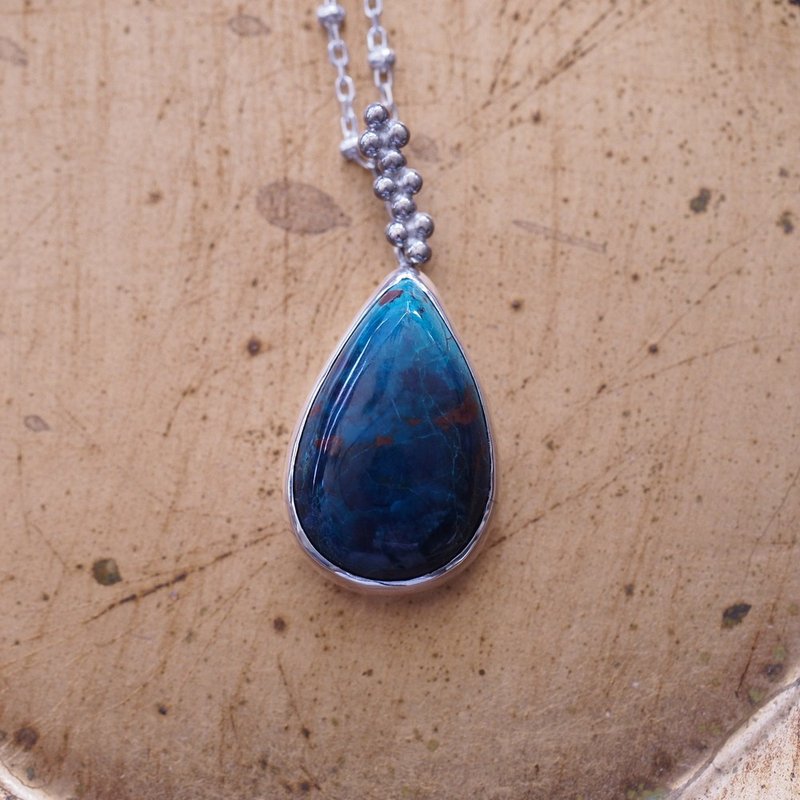 少见宝石 纳米比亚蓝硅铜矿 手工纯银 Shattuckite Necklace - 项链 - 半宝石 蓝色
