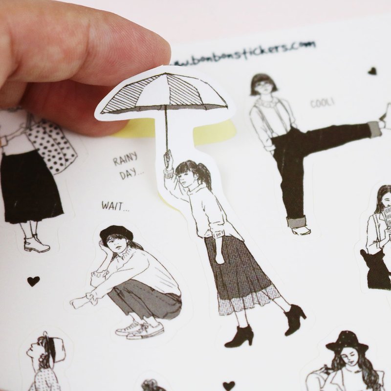 雾膜割型贴纸 单色女孩 深棕 - 贴纸 - 纸 