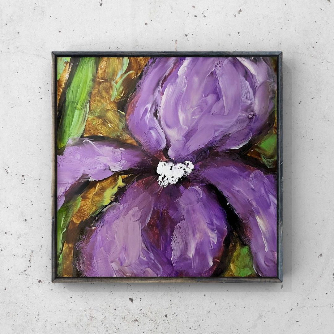 Irises oil painting 6 inch Purple Iris flower wall art Floral original artwork - 海报/装饰画/版画 - 其他材质 紫色