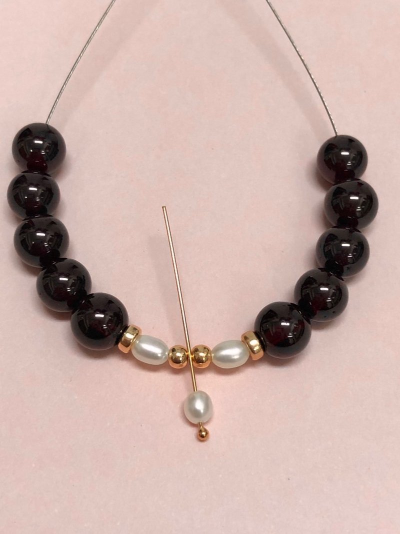 鸽血红等级红石榴石手链+珍珠 - 手链/手环 - 水晶 