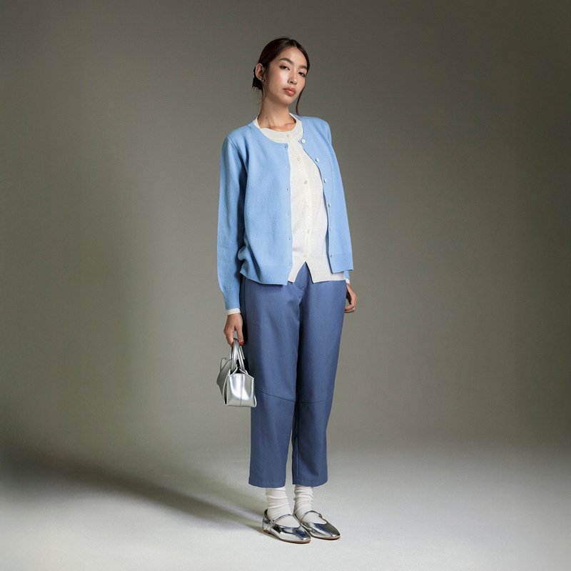 转折九分锥形裤 - 女装长裤 - 其他材质 蓝色