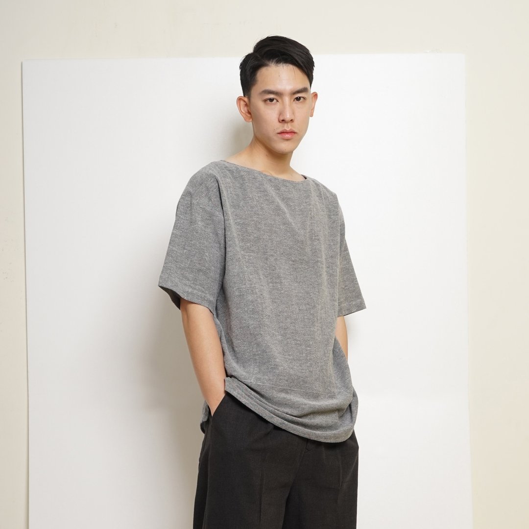 黑白切  17SS 基本款休闲男上有一 织棉灰 - 男装上衣/T 恤 - 棉 灰色