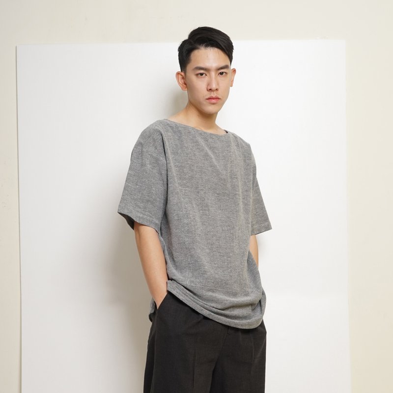 黑白切  17SS 基本款休闲男上有一 织棉灰 - 男装上衣/T 恤 - 棉．麻 灰色