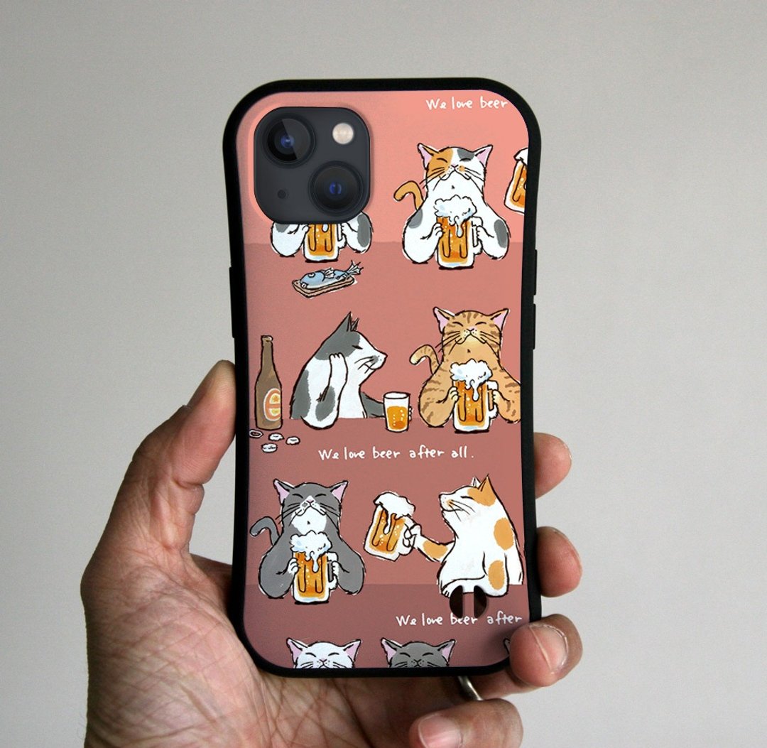 握紧 iPhone 外壳 猫咪用啤酒鲑鱼敬酒 - 手机壳/手机套 - 塑料 粉红色
