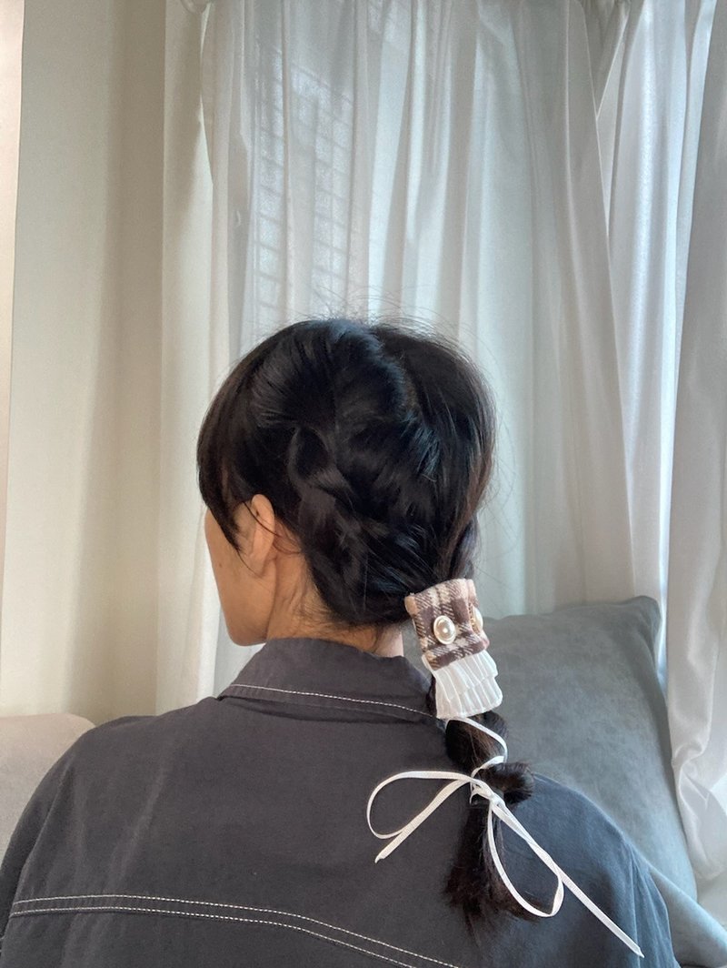 啡色 小香风 秋冬 格纹 真皮 头饰 发绳 - 发饰 - 其他人造纤维 咖啡色