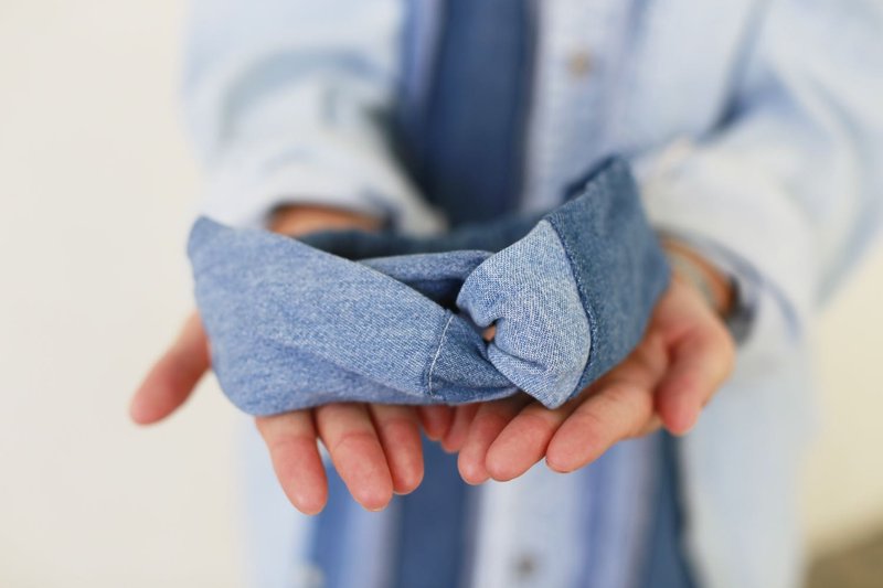 牛仔拼布head band  - 发饰 - 棉．麻 蓝色