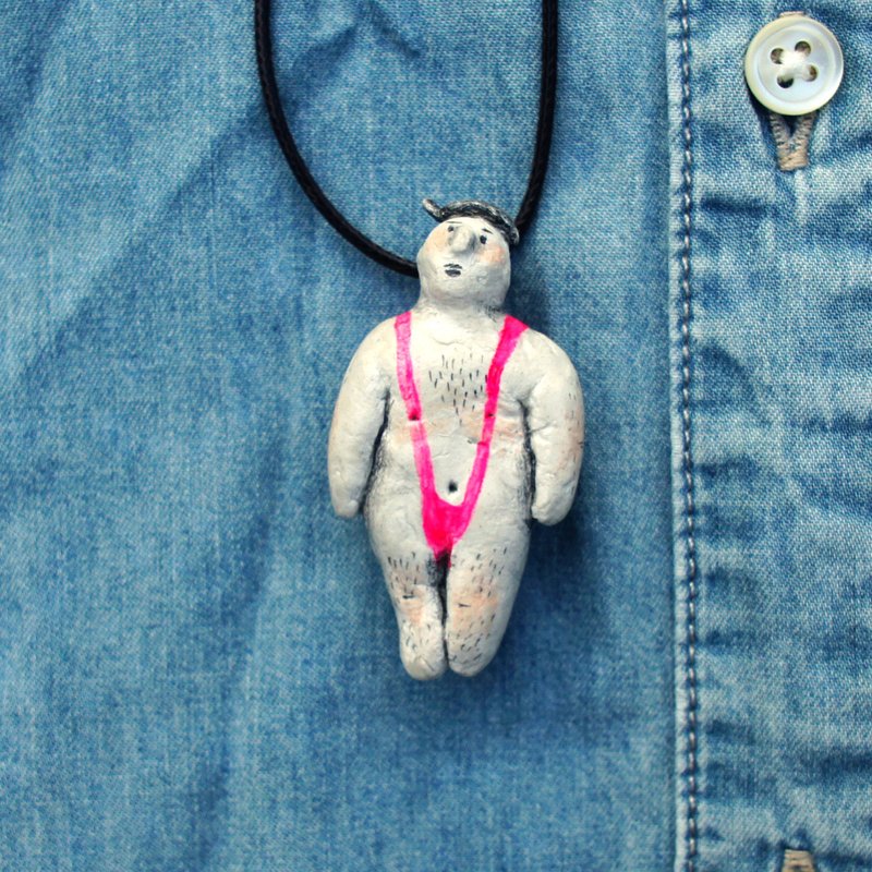 手绘性感大叔颈链 (可订造) - 颈链 - 粘土 白色