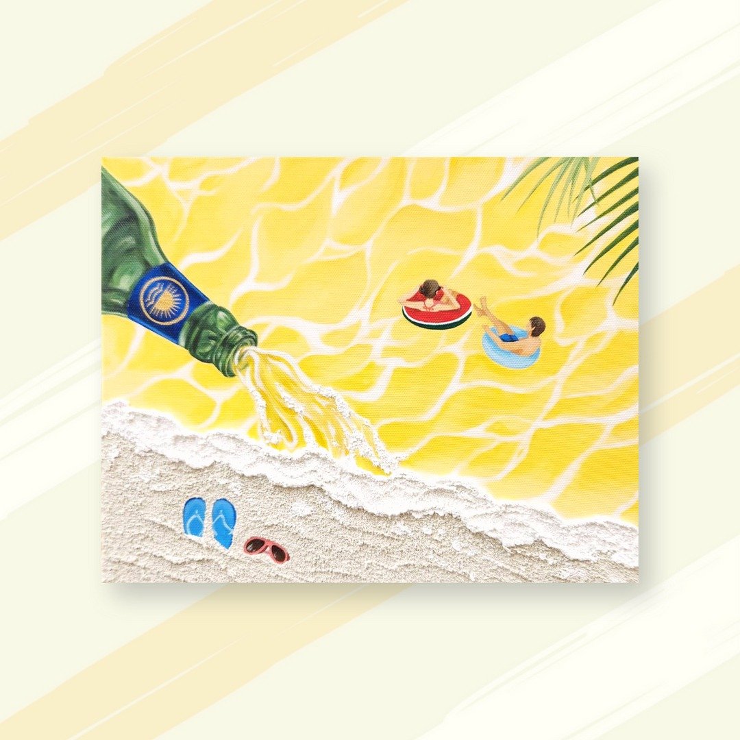 孵画室│台中画室│零基础绘画│肌理画│主题课程-啤酒海滩 - 插画/绘画/写字 - 棉 