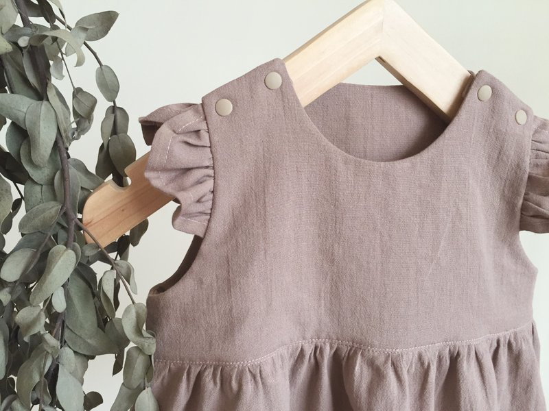 手作童衣 - 藕粉色棉麻包屁洋装 / 70-90cm - 包屁衣/连体衣 - 棉．麻 多色
