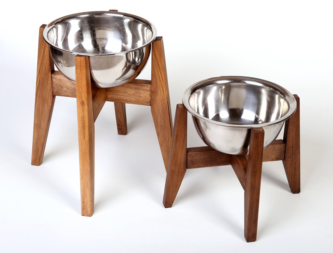 Elevated dog feeder raised dog bowls personalised stand bowls for large dogs - 碗/碗架 - 木头 