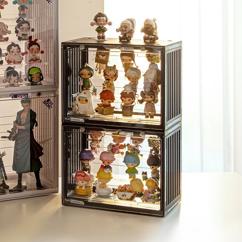 日本霜山 磁扣前开式可层叠公仔模型展示盒(小款)-3入-多色可选 - 收纳用品 - 塑料 黑色