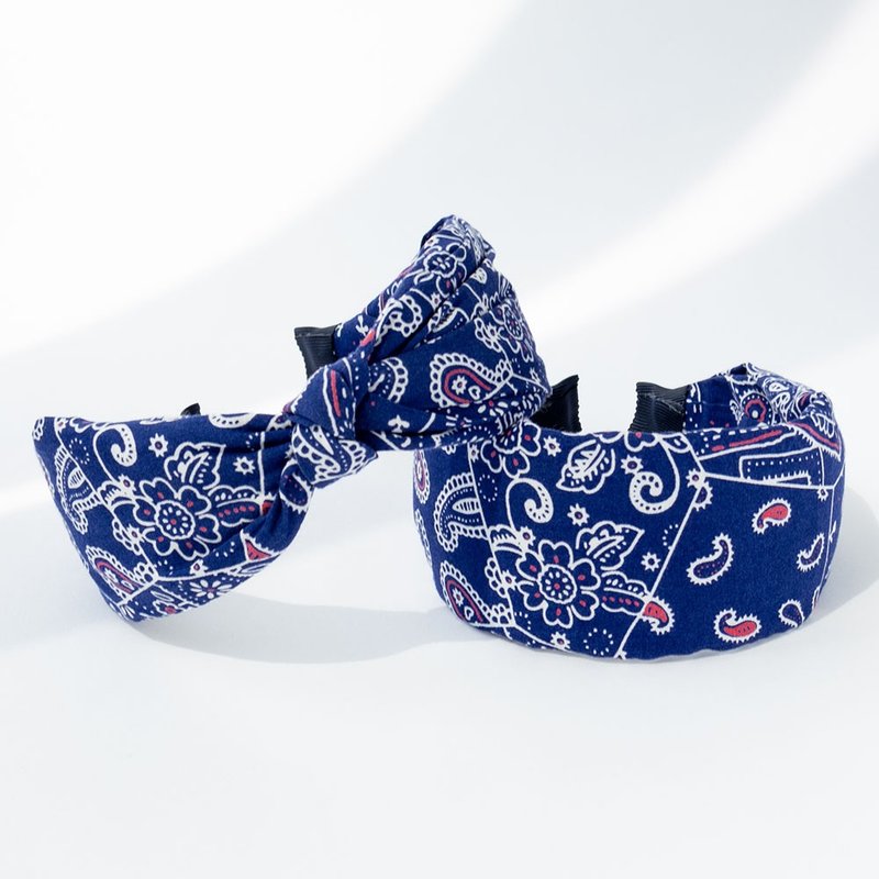 深蓝佩斯利头巾发带 手工发带 - 发带/发箍 - 棉．麻 白色