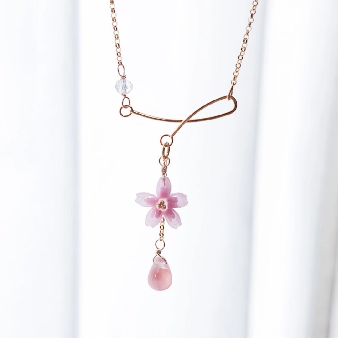 飞舞樱花项链│和纸樱花饰品│春季限定 - 项链 - 纸 粉红色