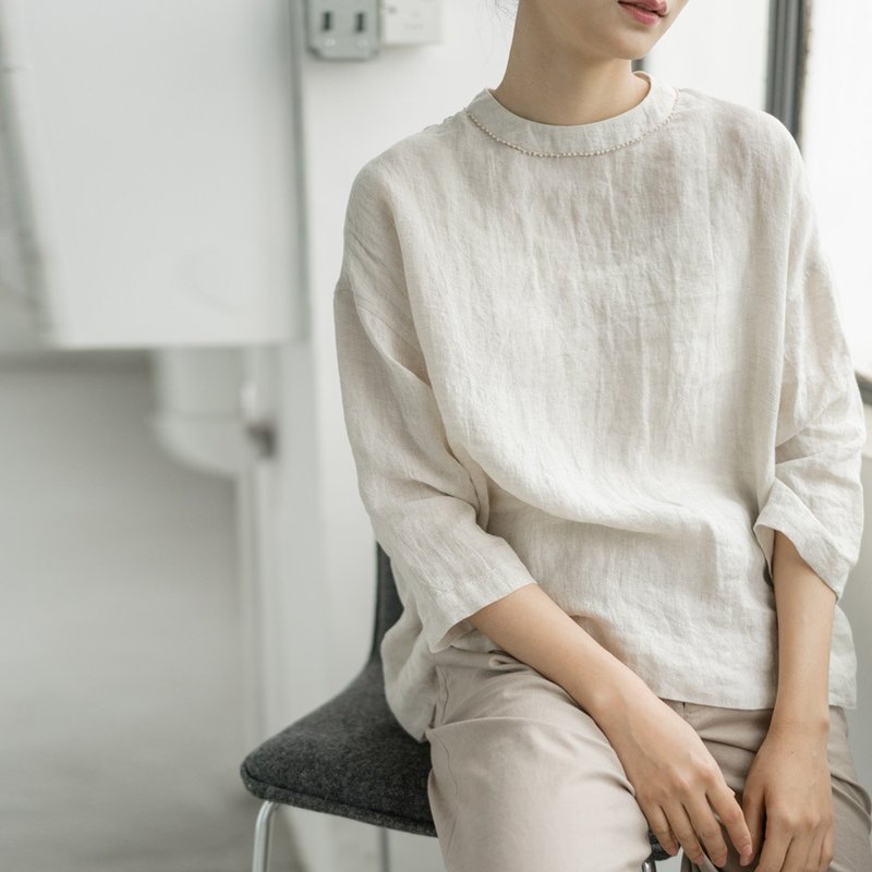 雨露麻 透明防曬八分袖套頭罩衫 圓領襯衣  SH190137 - 女装衬衫 - 棉．麻 透明