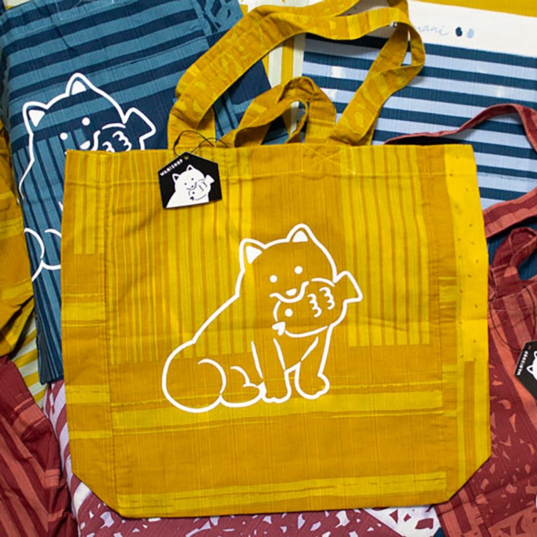 [Dog illustration] Tote bag / 2WAY [Original fabric] - 手提包/手提袋 - 棉 黄色