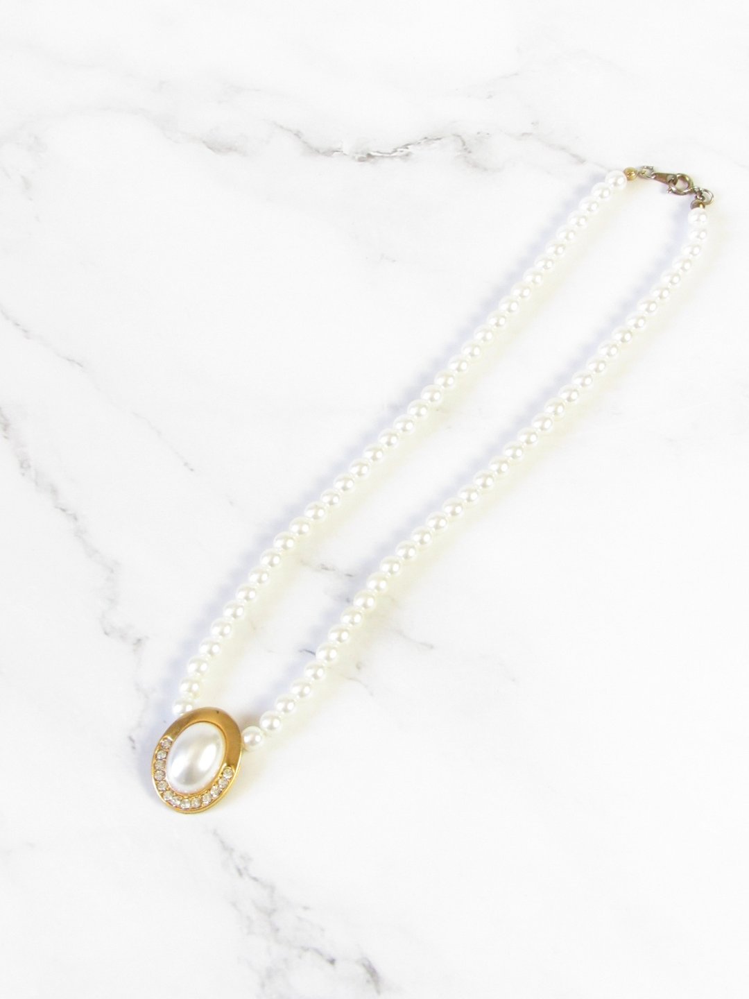 Vintage Pearl Gold Pendant Necklace - 项链 - 贵金属 白色
