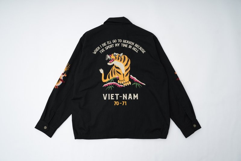 照旧古着 HOUSTON JAPAN 越战刺绣纪念军用夹克越南之虎 横须贺 - 男装外套 - 棉 黑色
