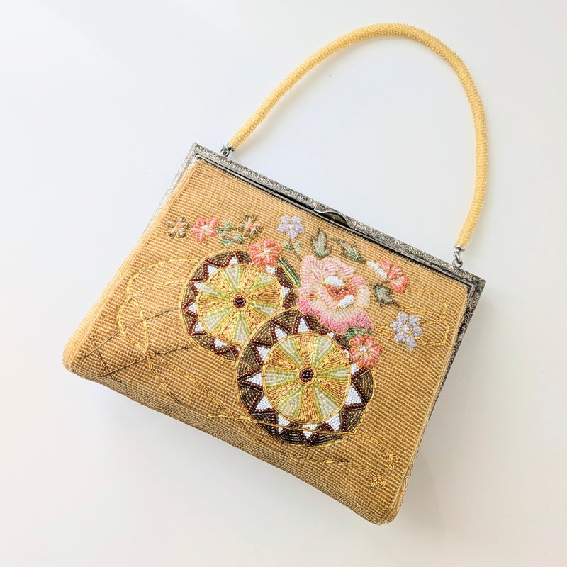 复古 串珠包 金驹刺绣 黄色 花车 新春 派对包 宴会包 手工 手编串珠 怀旧 - 手提包/手提袋 - 其他材质 黄色