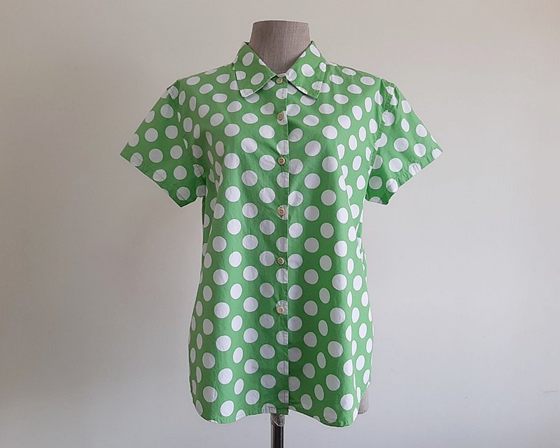 J. CREW Vintage Green White Polka Dot Shirt - 女装上衣 - 棉 绿色