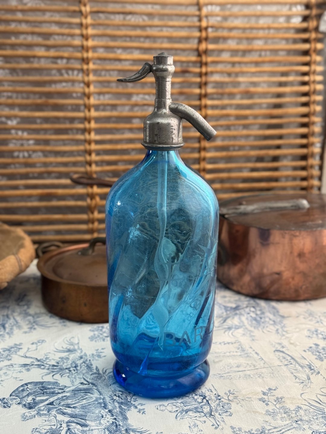 50234-稀有法国古董TANTALE蓝玻璃苏打水瓶 - 摆饰 - 玻璃 