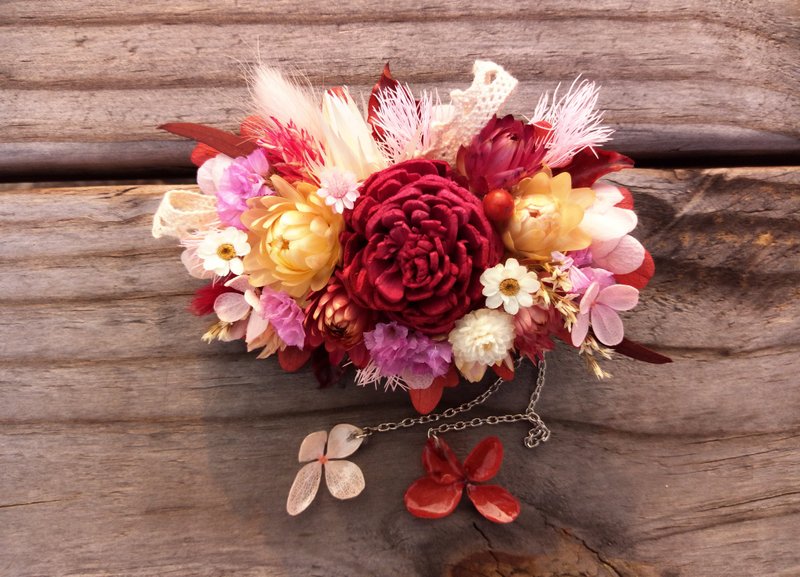 Senorita||干燥花发夹 干燥花 不凋花 发饰 发夹 手作 外拍 - 发饰 - 植物．花 红色